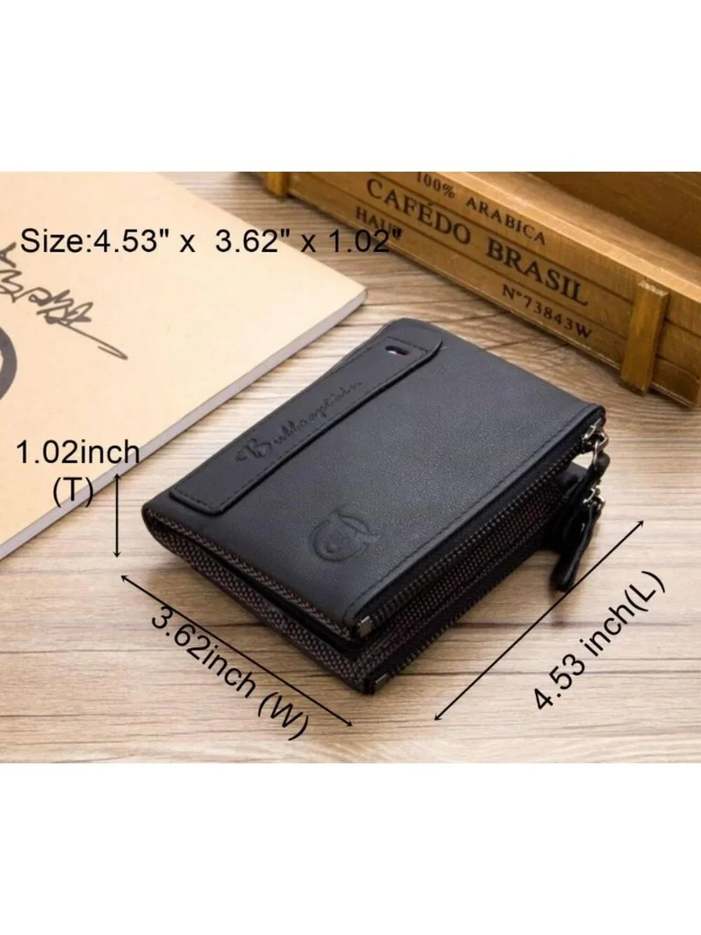 Vintage Genuine Leather Bifold Wallet for Men with Double Zipper Pockets - Black